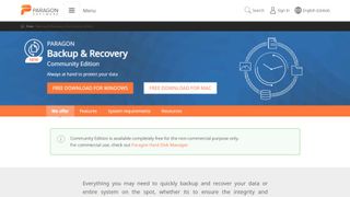 Screenshot of Paragon Backup & Recovery