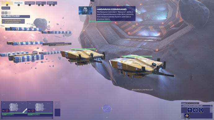 homeworld 3 screenshot, showing two resourcers next to a developer asteroid