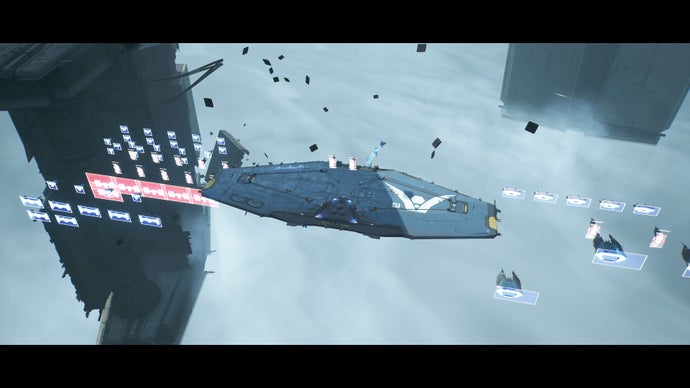 homeworld 3 screenshot, showing the mothership and many other ships dropping out of hyperspace