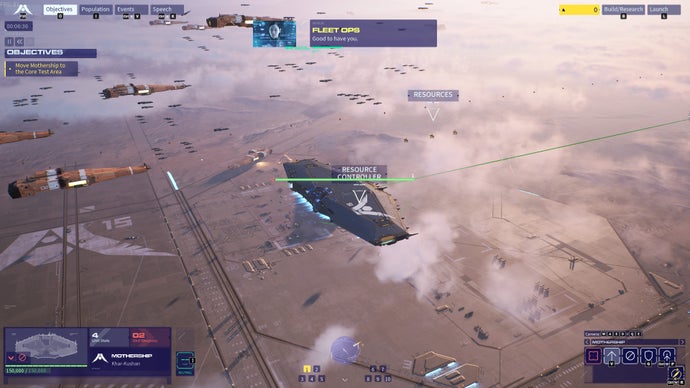 homeworld 3 screenshot, showing the mothership above a proving ground