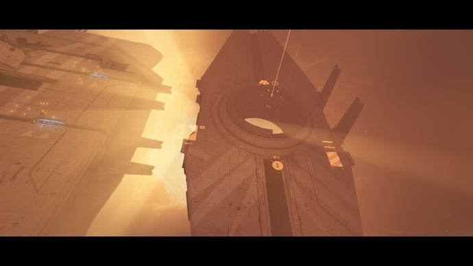 homeworld 3 screenshot, showing a large structure with a desert-like covering of space gas