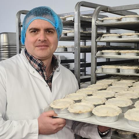 James Sturdy founder of Yorkshire Handmade Pies with pies