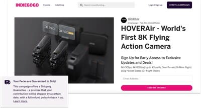 Indiegogo changes the game in crowdfunding and now provides a Shipping Guarantee for some campaigns, starting with HoverAir's new X1 PRO