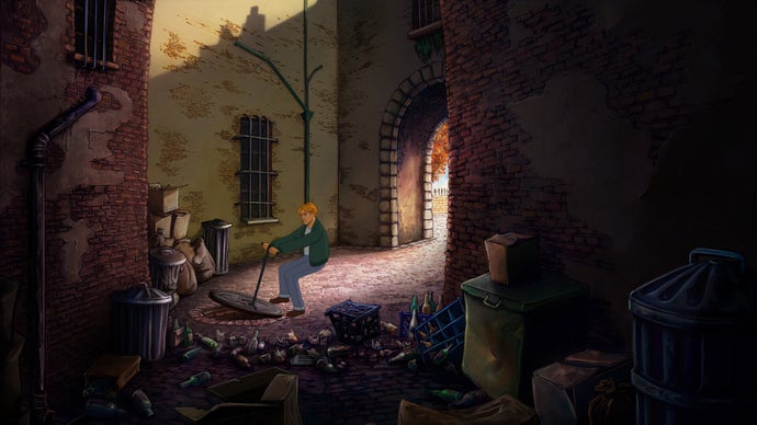 Removing a manhole cover so the protagonist can get into the sewer, like they do, in Broken Sword.