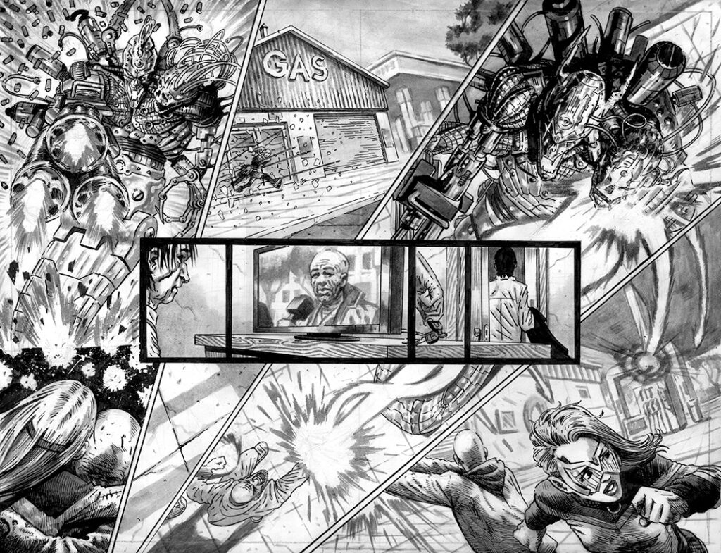 An action sequence from Zip #3. Art by San Espina