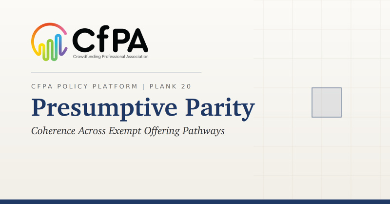 Crowdfunding Professional Association Adopts “Presumptive Parity” as Policy